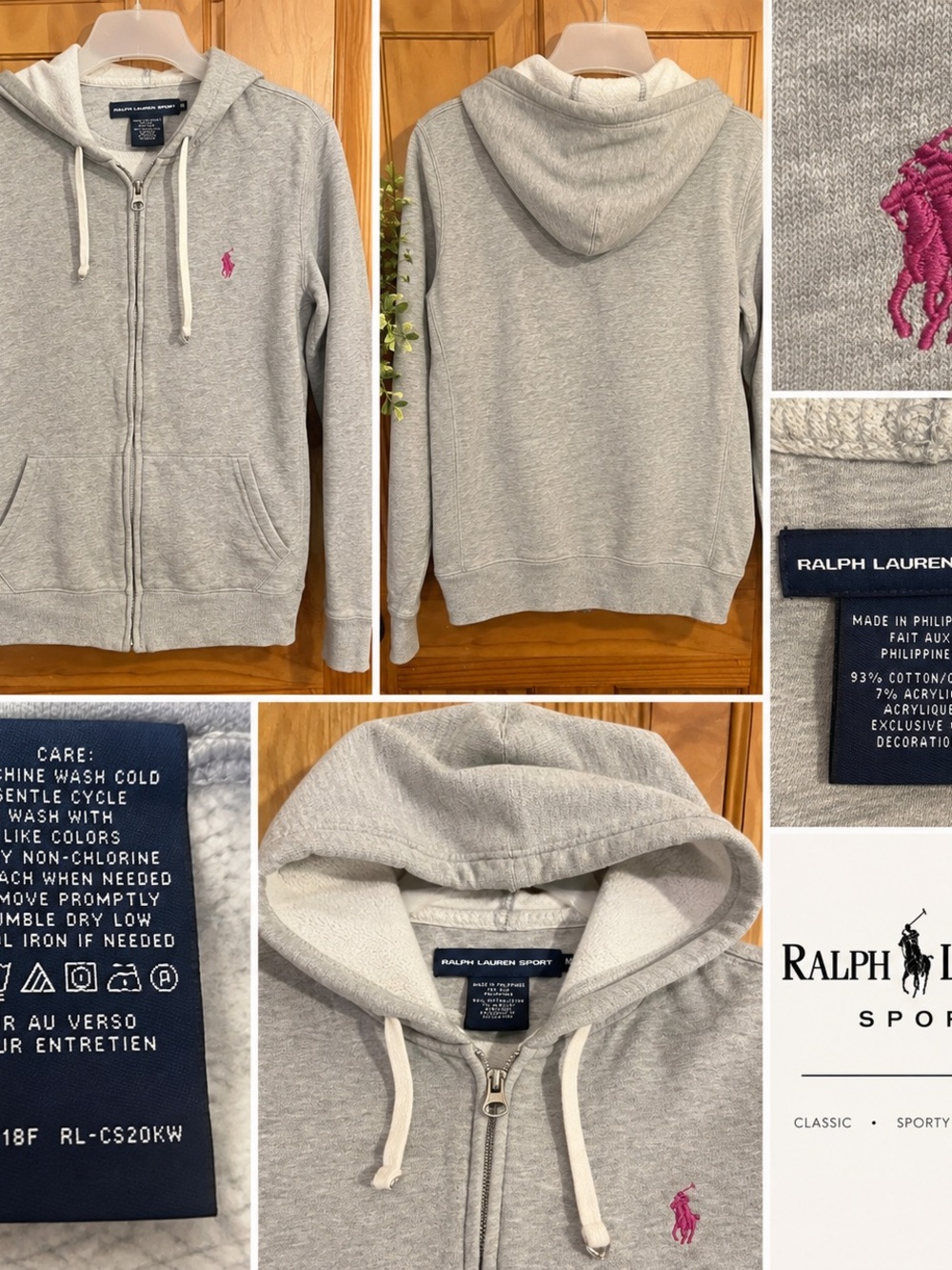 Women’s Ralph Lauren Gray Zip Hoodie with Pink Pony medium